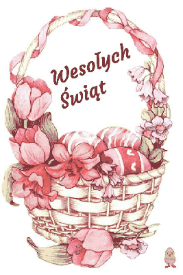 Koszyk z kwiatami i pisankami Wesołych Świąt